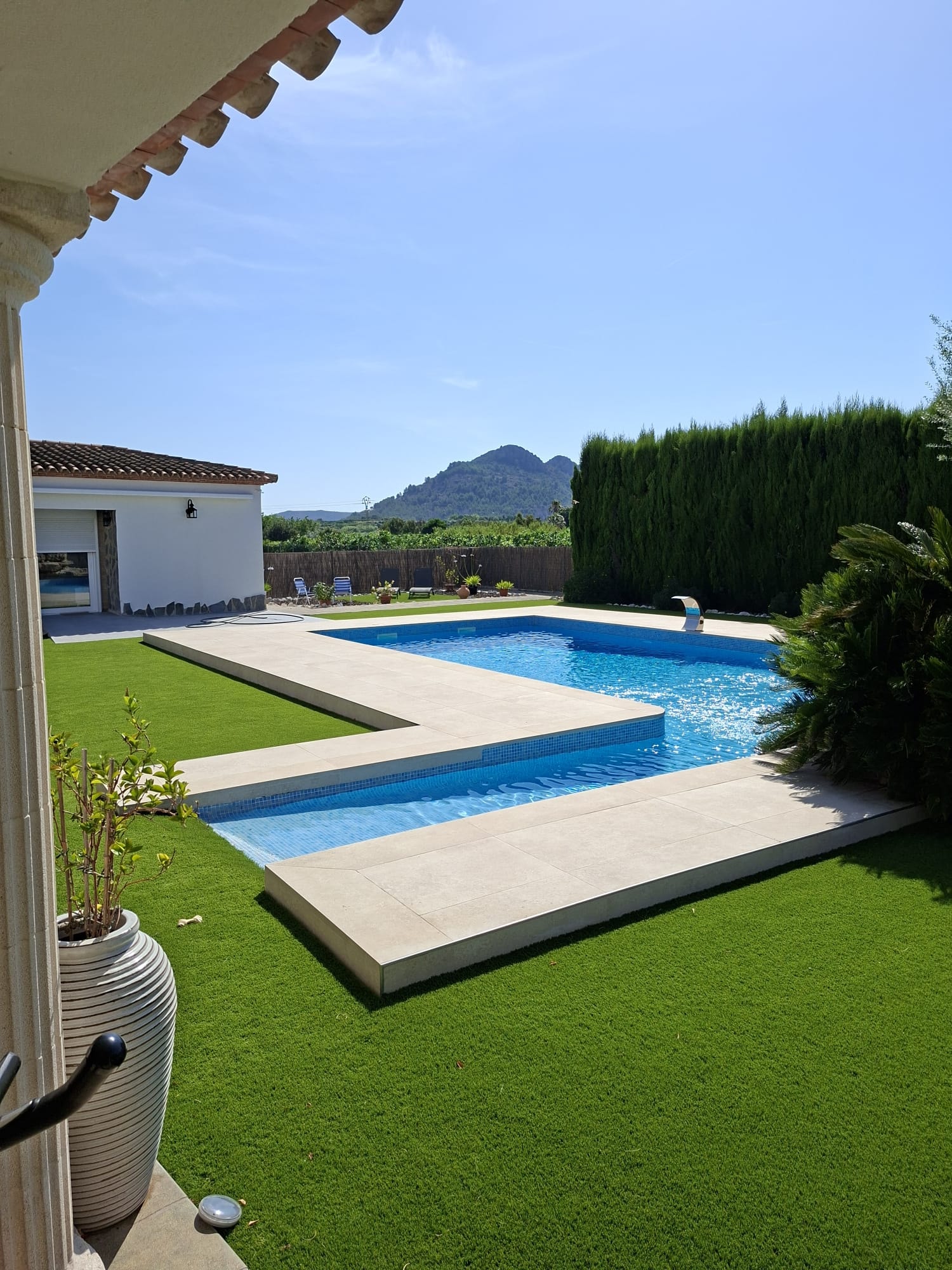 Villa pool garden with artificial grass and sea views Costa Blanca