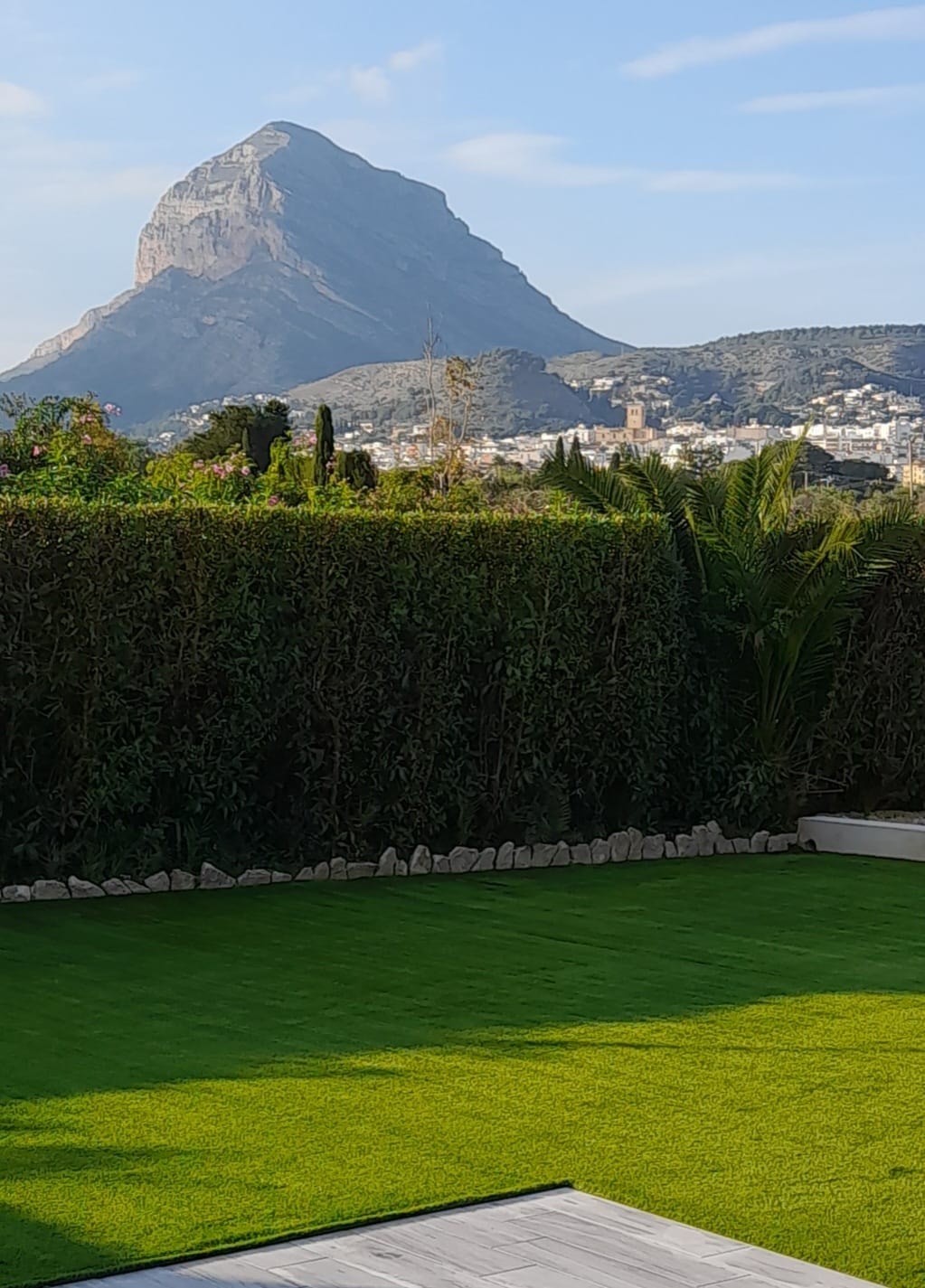 Artificial grass garden with Montgo mountain view Javea